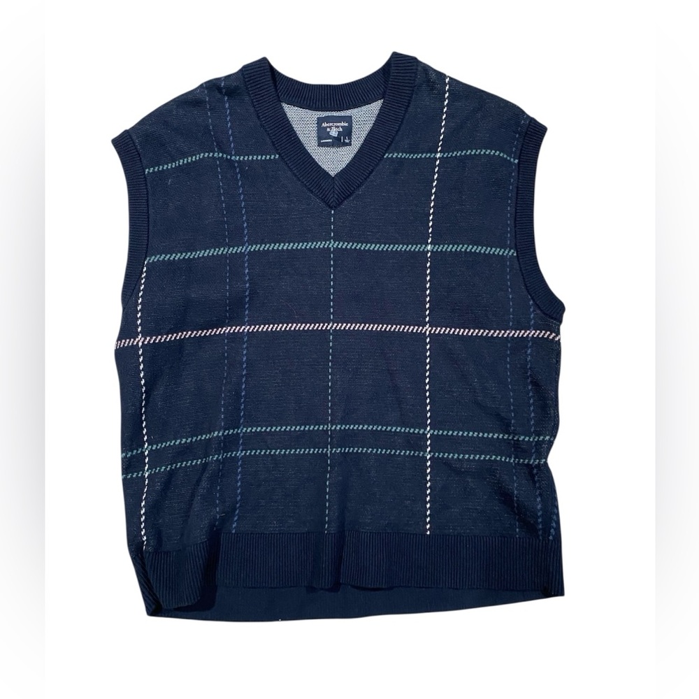 Abercrombie & Fitch V-Neck Sweater Vest in Navy Plaidâ